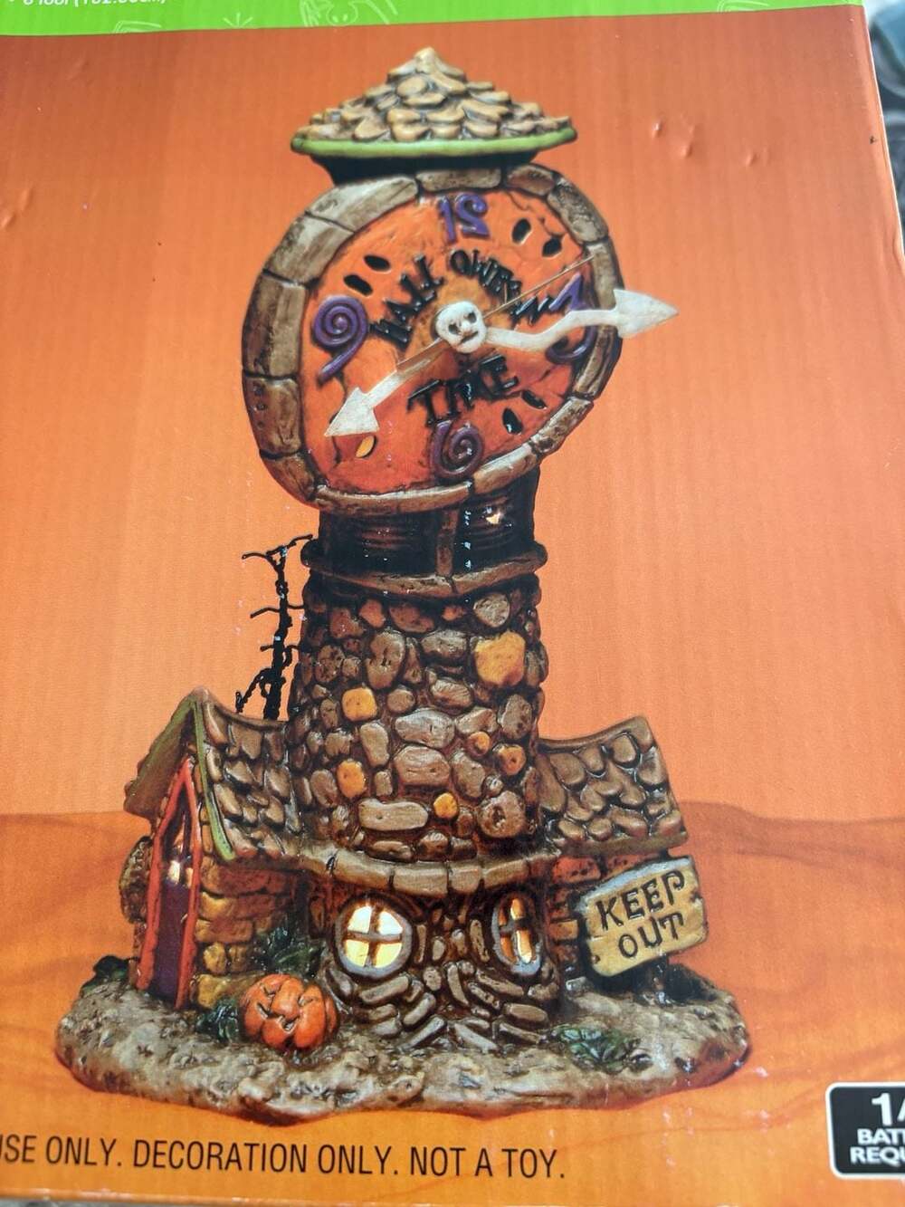 Classic Lighted Porcelain Animated Clock Tower Halloween Prop